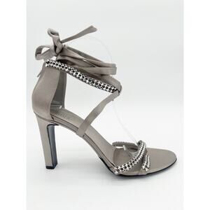 Gucci 2004 Tom Ford Silver Silk Crystal Strap Ankle Wrap Tie Heels Sandals US 8